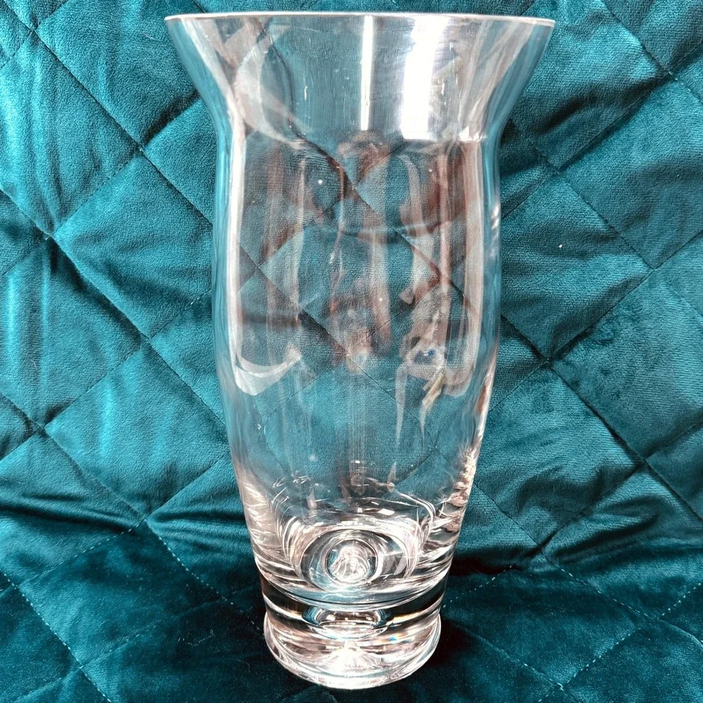 Vtg.‎ Heavy Art Glass Crystal Clear Vase Controlled Bubble Base MCM Flare Blown